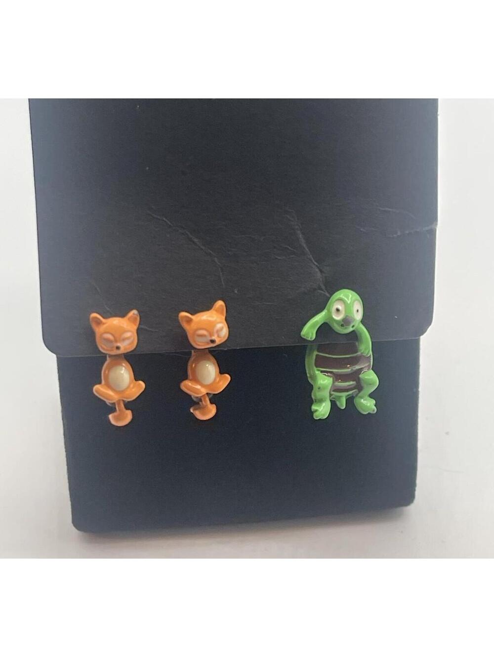 Cute Animal-Themed Stud Earrings Set - Fox and Turtle